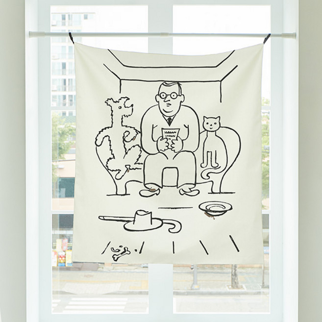 어번던스 요제프 차페크 강아지 고양이 일러스트 가림막 커튼 행잉