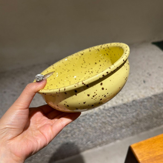 Parajuni 復古潑墨居家咖啡館風格陶瓷甜點碗 M HJ1298, 黃色, 1個