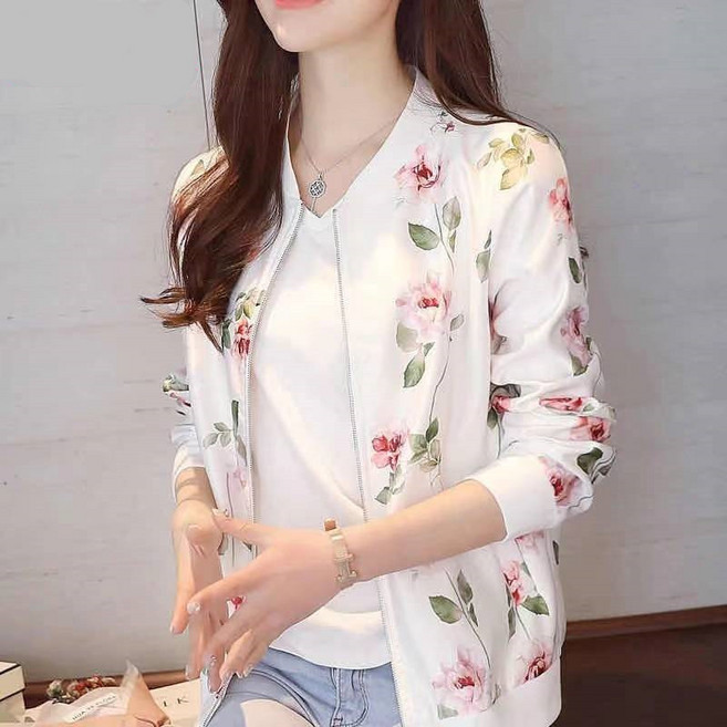 DMELD 女款花朵印花拉鍊夾克