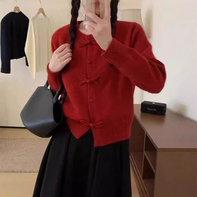 I'M MONG 女款羅蘭德蝴蝶結圓領鈕扣針織開襟衫