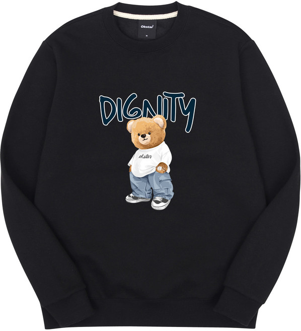 옥스타 디그니티 곰돌이 기모 오버핏 맨투맨 3SSBL037