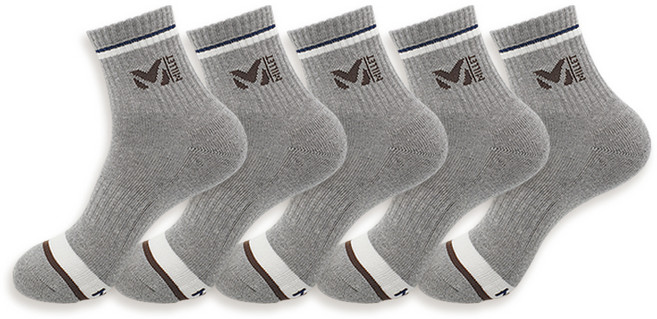 밀레 남성용 파일 쿠션 등산 양말 5족 세트 A, 그레이, 1세트
