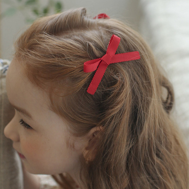 럭키밤비네 미니리본 헤어 집게핀 2p