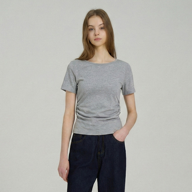 에이비플러스 여성용 허리 셔링 반팔 티셔츠 LSA2MK33