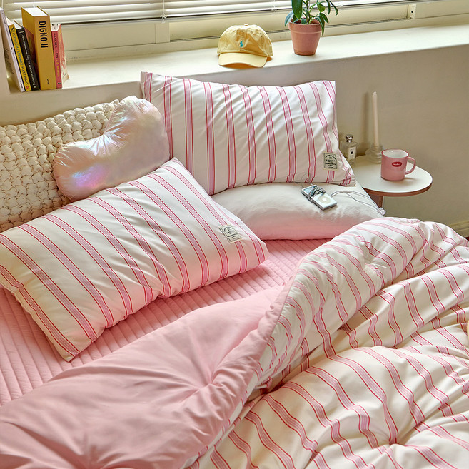 PRIELLE 水洗半超細纖維薄被, 粉色