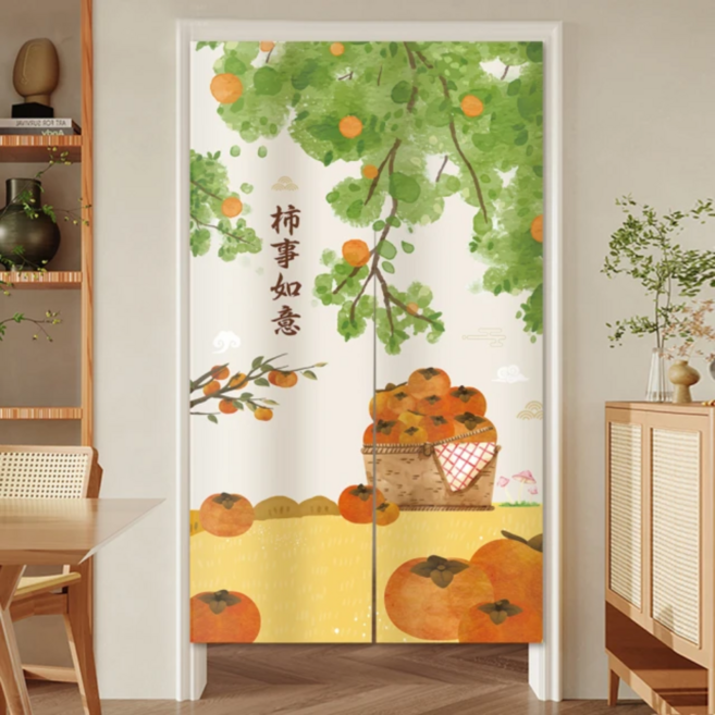 BonBon naturel 質感 加厚穿桿式長門簾/風水簾/裝飾簾 150 x 88cm 柿事如意