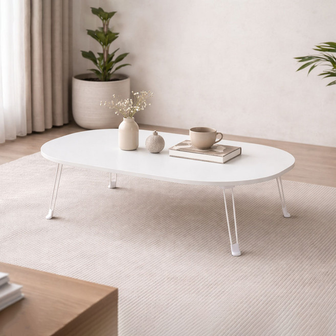 가구느낌 라운드 접이식 이테이블, 화이트화이트