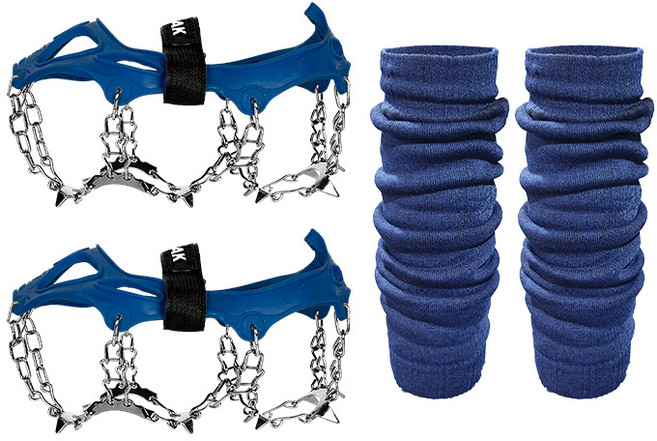 엑스피크 툰드라 13P 아이젠 + 하드케이스 + 발토시 레그워머 세트, 네이비(아이젠), 네이비(발토시)