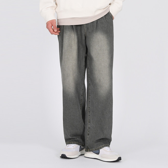 다꾸앙 남성용 무한매력 빈티지 더블턱 와이드 데님 팬츠 G12K4_pj5581