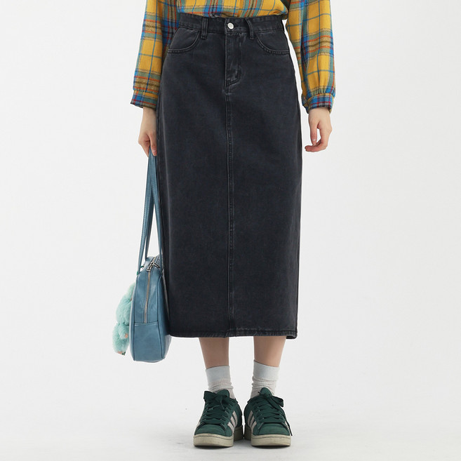 엘쏘 여성용 뒷트임 데님 미디 스커트