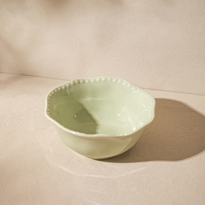 다파랑 파스텔 진주 테두리 도자기 요거트 시리얼볼 HJ1387, 그린, 1개