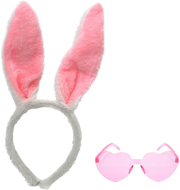 리빙다 깜찍이 토끼 머리띠 + 하트안경 무테, 핑크(하트안경), 1세트