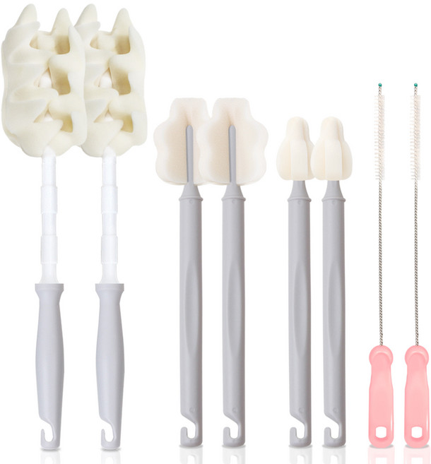 하이비 프리미엄 젖병 젖꼭지 세척솔 몽글이 프리미엄 일자형 솔 + 롱 와이드 솔 + 롱 미니 솔 + 빨대브러쉬, 라이트그레이(롱 미니 솔), 랜덤발송(빨대브러쉬), 2세트