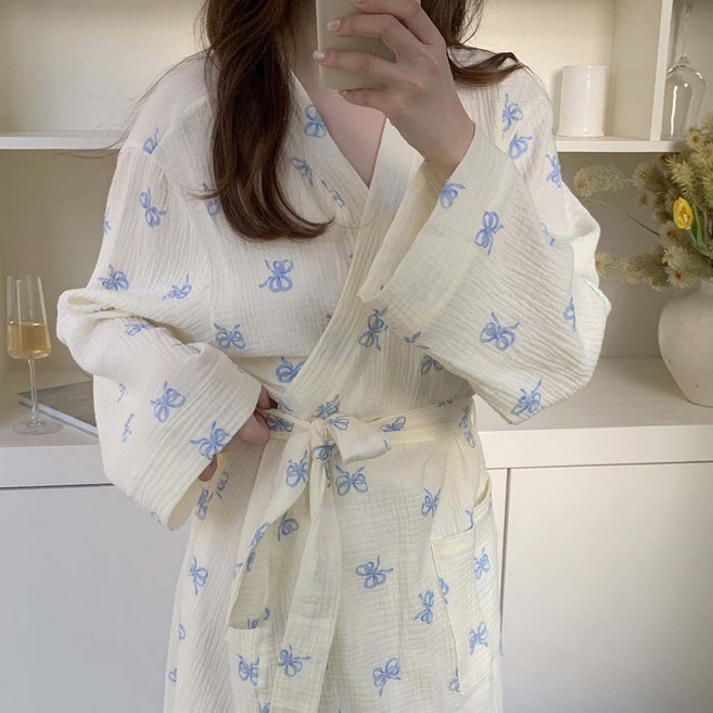 투이스타 여성용 패턴 나이트 가운 로브