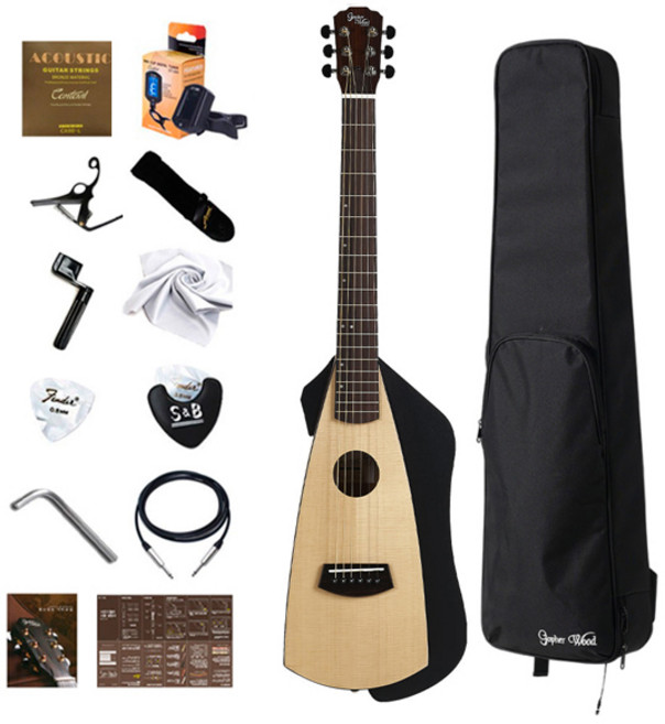 고퍼우드 여행용 미니 어쿠스틱기타 오른손용 + 구성품 11종 + 카포 랜덤발송, i-Trekking, 혼합색상, 1개