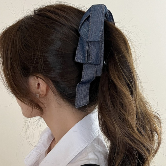 비비뮤아 더블 데님리본 바나나집게핀 HR1107
