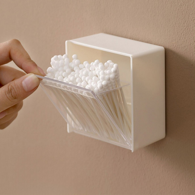 MF스토어 무타공 다용도 부착식 미니 면봉 화장솜 수납 케이스, 화이트, 1개