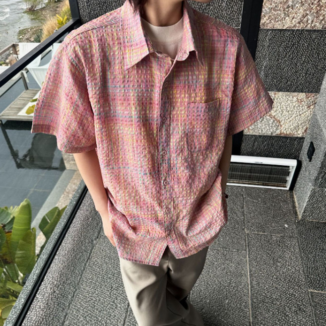 인피어스 남성용 클래식 체크 반팔 셔츠 I263-44