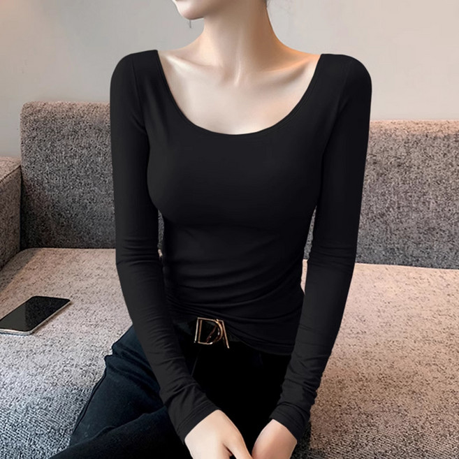 디멜디 여성용 데일리라인 스퀘어넥 슬림 긴팔티셔츠