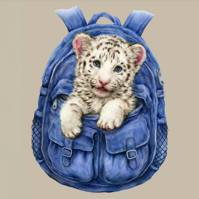 알로데 가방 속 동물 배낭 벽 장식 DIY 보석십자수 라운드 30 x 40 cm, NO. 01, 1개