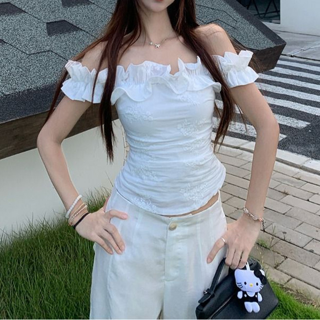 닷이프 여성용 빅 프릴 오프숄더 블라우스 D263-0253