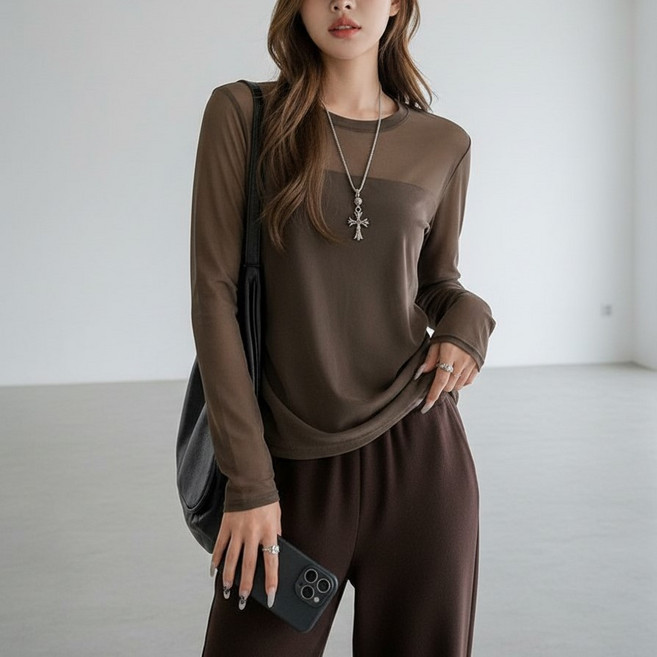 언헤브여성용시스루슬림티셔츠