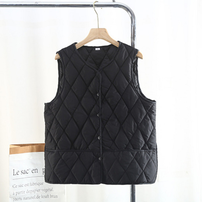 구디프 여성용 다이아퀼팅 브이넥 보온 패딩조끼