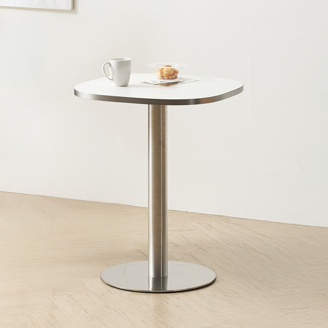 썸데이 카페 거실 실버 둥근사각 테이블, 화이트