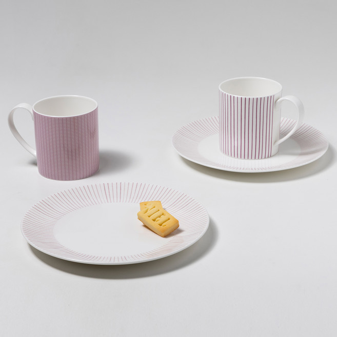 한국도자기 코지 스넥 식기세트 4p, 핑크, 1세트, 머그 2종 + 접시 21cm 2p