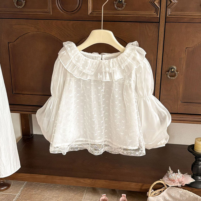 유블리 아동용 루다몽 레이스 프릴 벌룬소매 퍼프 블라우스