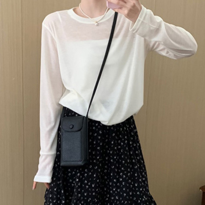 파라다이소 여성용 솔리드 컬러 루즈핏 시스루 티셔츠