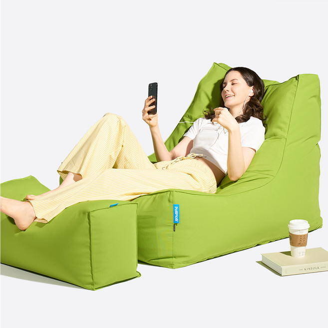 폴리몰리 607P 1인용 대형 빈백 + 풋스툴 세트, 애플 그린