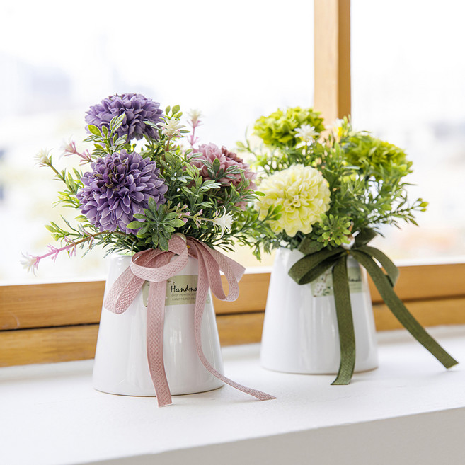 행복한마을 조화 트윈폼폼화분 2종 세트, 혼합색상, 1개