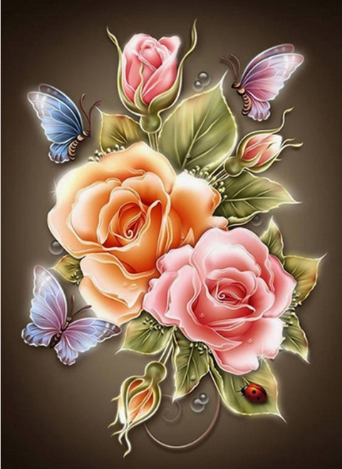 알로데 플라워 전등 나비 풍경 보석십자수 DIY 키트 30 x 40 cm, NO 06, 1세트