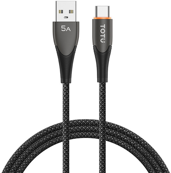 TOTU 拓途 智能斷電 USB-A TO Type-C充電線傳輸線快充線 QC4.0 LED呼吸燈 Shine系列, 錆色, 1個, 120cm