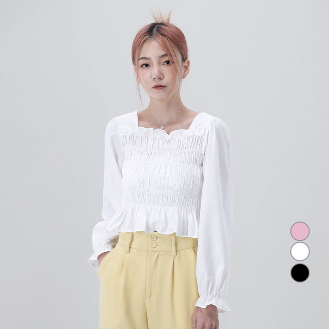 Awesomearound 女款方領荷葉邊長袖上衣