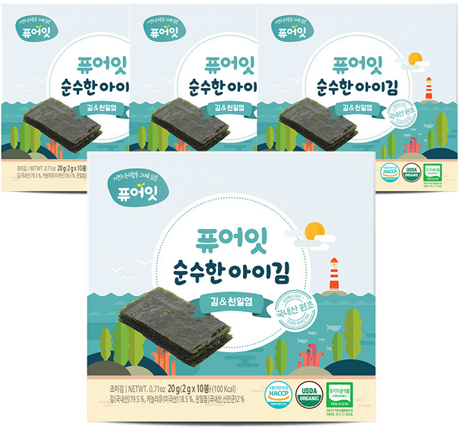 퓨어잇 순수한 아이김 김, 20g, 4개, 김