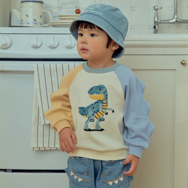 First Blue 兒童恐龍角長袖大學T