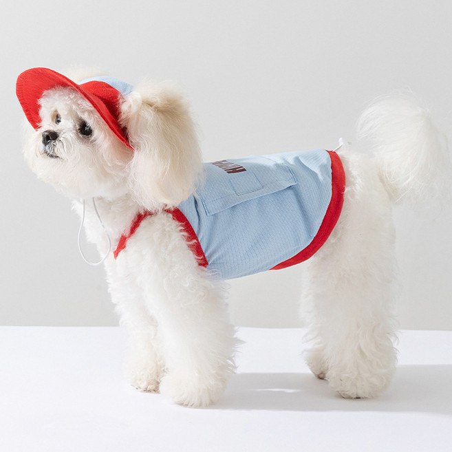 아티펫 반려동물 시원한 아이스 견인 모자 + 조끼 세트, 블루, 1세트