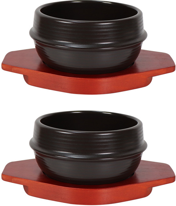 Happy Jung 韓式陶瓷湯鍋+木質湯鍋墊 2組, 135mm