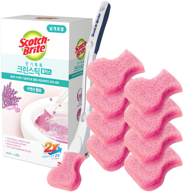 3M Scotch-Brite 百利 香氛瞬潔可拋式馬桶刷 Plus 握把 + 補充包 9入, 粉色, 1組