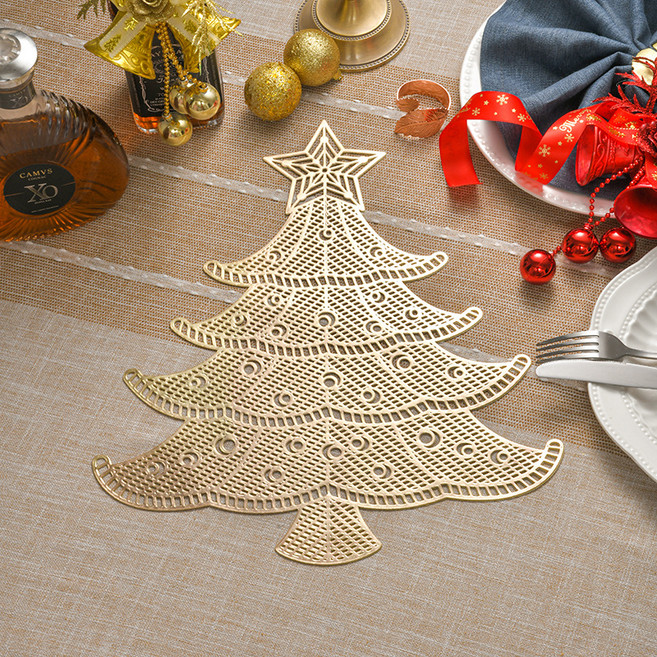 크리스마스 트리 식탁 매트, 골드, 1개, 42 x 38 cm