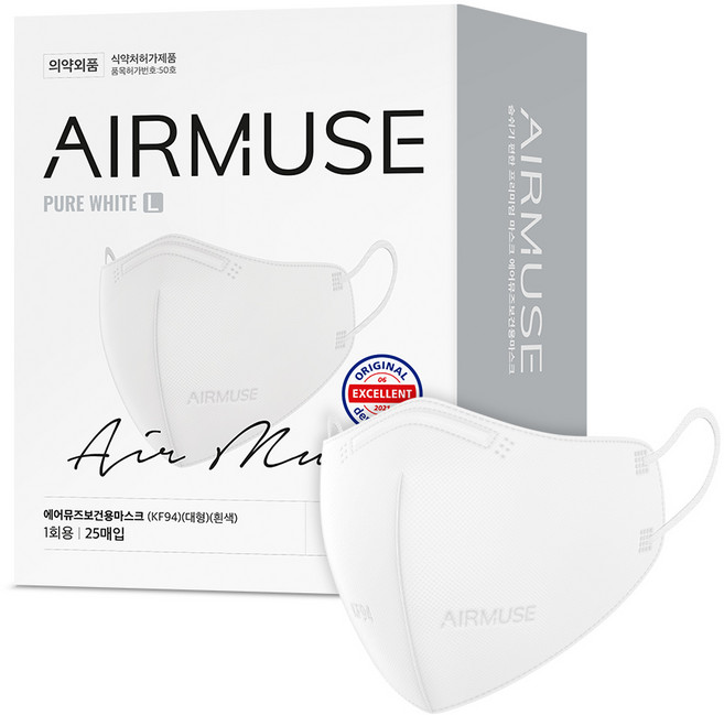 에어뮤즈 보건용 마스크 2D 새부리형 대형 KF94, 25개입, 1개, 화이트