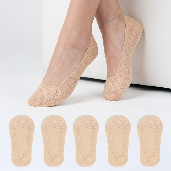 레노마 여성용 로우컷 풋커버 레이스 덧신 5족