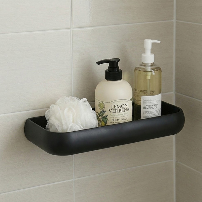 달팽이리빙 메종치비네 몽글몽글 무타공 욕실 사각선반, 블랙, 1개