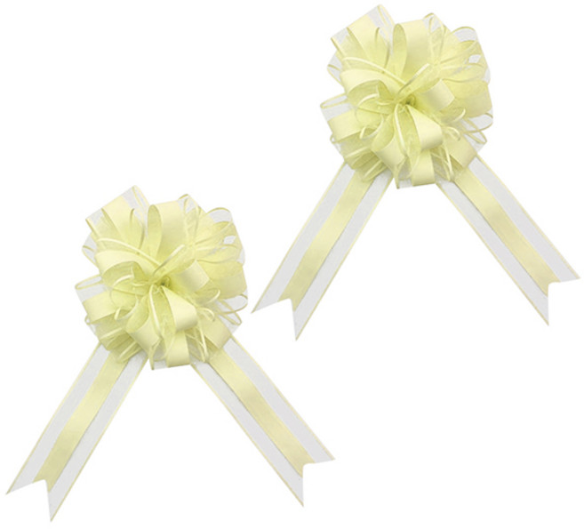 블럭마트 파티용품 웨딩 자동차 핸들 장식 파티소품 매듭 수국 리본 10p, 옐로우, 2세트
