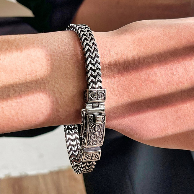 노이드비 남성용 써지컬스틸 더블스피카 엔틱 체인 버클팔찌