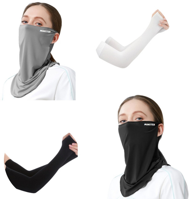 몬스터 아이스 마스크 2종 + 토시 2종 세트, 다크그레이, 블랙, FREE