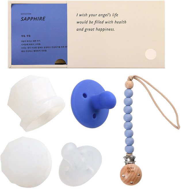 데일리라이크 봉봉 탄생석 노리개 젖꼭지 클립 세트, 9월 사파이어, 2단계(4개월이상), 1세트