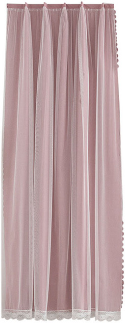 浪漫柔情雙層網紗遮光魔鬼氈窗簾, 粉色